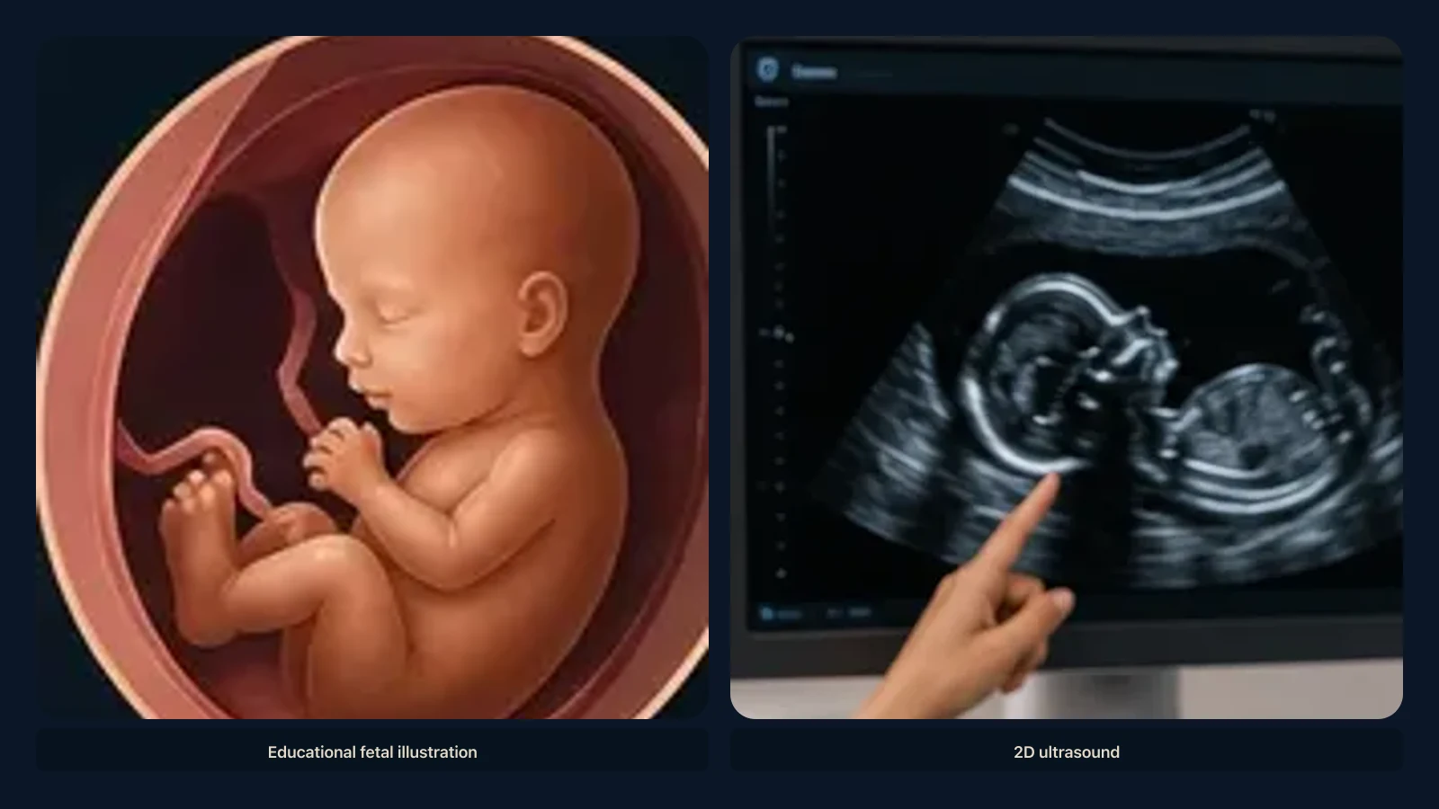 Educational visual for what a baby may look like at 32 weeks on ultrasound. Educational illustration; not a diagnostic ultrasound image.