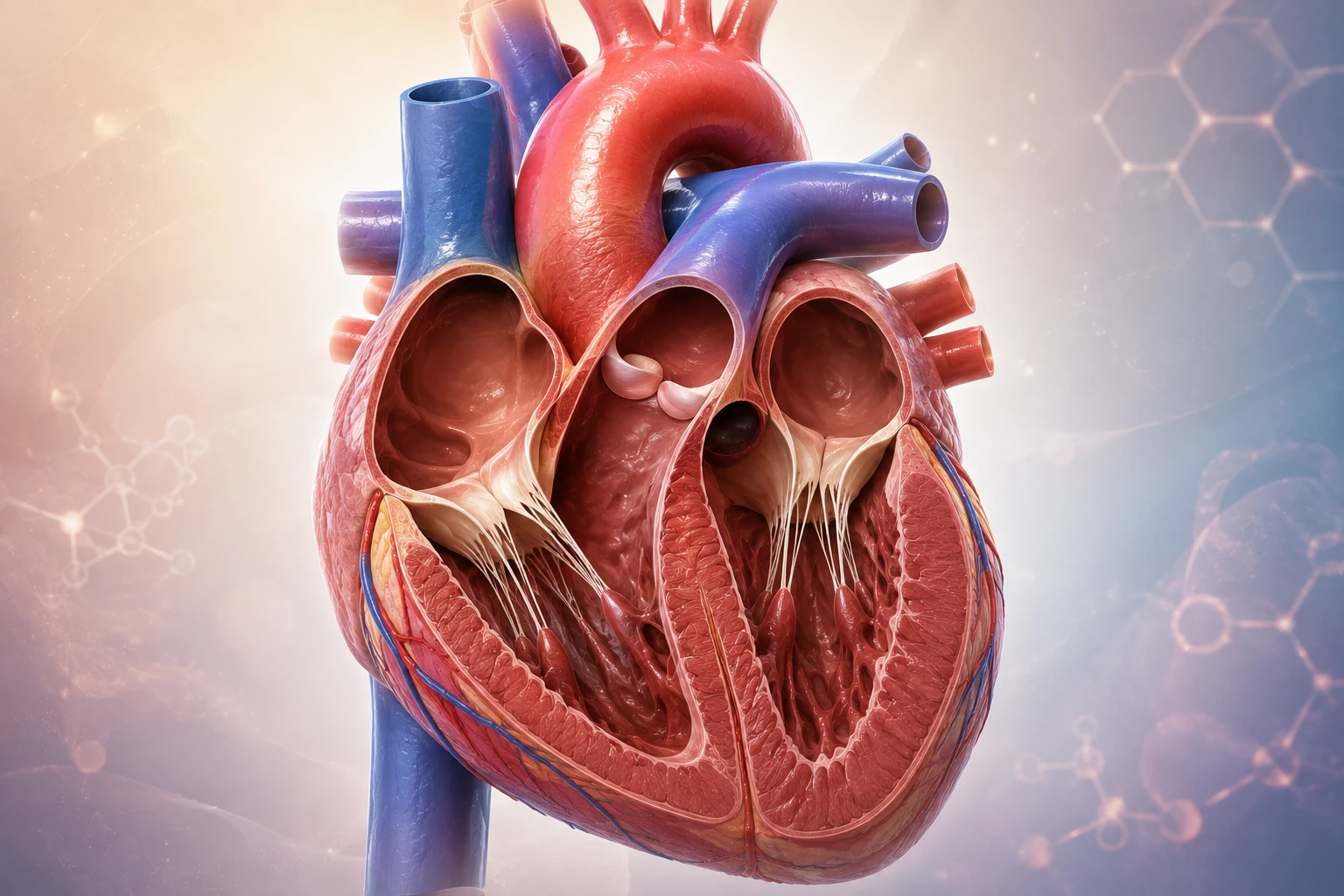 Diagram of the four chambers of the human heart and blood flow paths